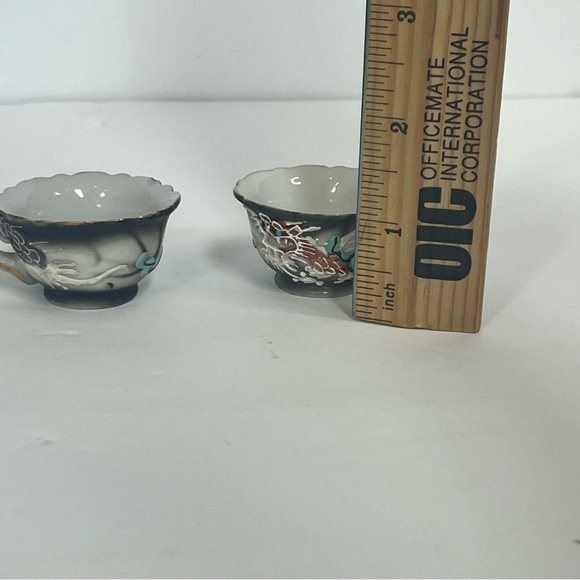 miniature japanese dragonware moriage teacups set of 2 demitasse 3d post-1921 - Picture 3 of 11